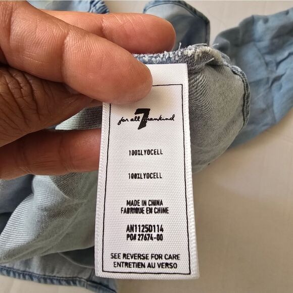 7 For All Mankind Blue Chambray Off The Shoulder Top Size Small - Picture 4 of 8